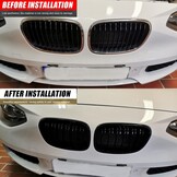 Radiatorgrille voor BMW 1-serie F20 F21 2011-2014, zwarte glans, koeler, voorkant, dubbele ribben, links, rechts