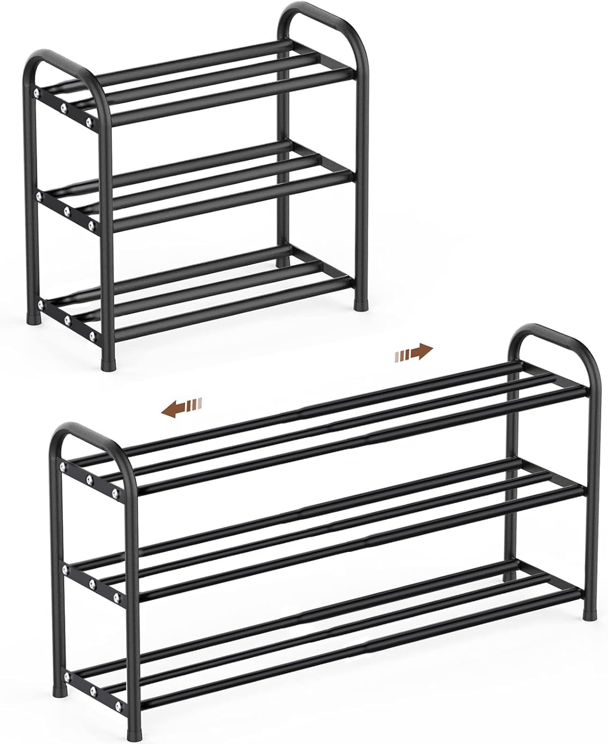 Schoenenrek, smal, uittrekbaar, ruimtebesparend, verstelbaar, uitbreidbaar, klein, metaal, schoenenkast, zwart, schoenenrek, schoenenrek, outdoor, camping, hal (3 etages) (3 lagen)