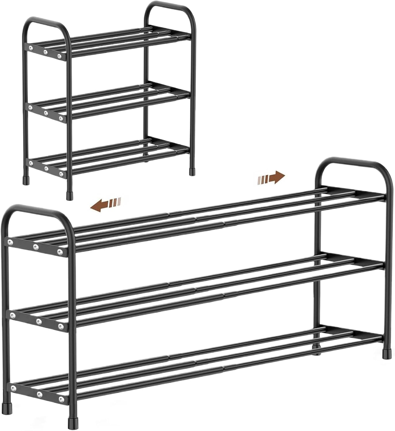 Schoenenrek, smal, uittrekbaar, ruimtebesparend, verstelbaar, uitbreidbaar, klein, metaal, schoenenkast, zwart, schoenenrek, schoenenrek, outdoor, camping, hal (3 etages) (3 lagen)