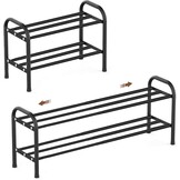 Schoenenrek, smal, uittrekbaar, ruimtebesparend, verstelbaar, uitbreidbaar, klein, metaal, schoenenkast, zwart, schoenenrek, schoenenrek, outdoor, camping, hal (3 etages) (3 lagen)