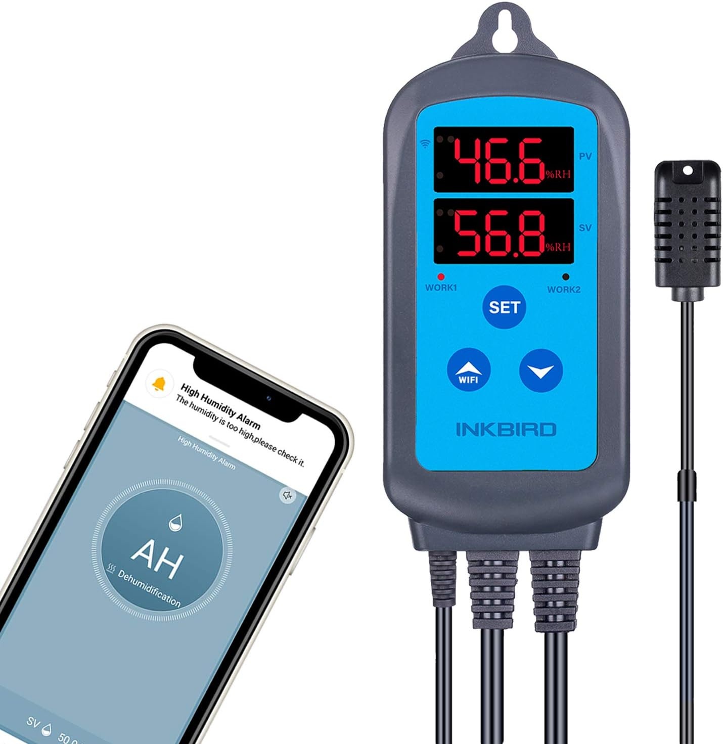 Inkbird IHC-200 WiFi Digitale Hygrometer, Vochtigheidsregelaar en met Dual Relays, voor Luchtbevochtiger en Ontvochtiger, App Besturing voor Kas, Tuin, Kelder, Fermentatie, Roken