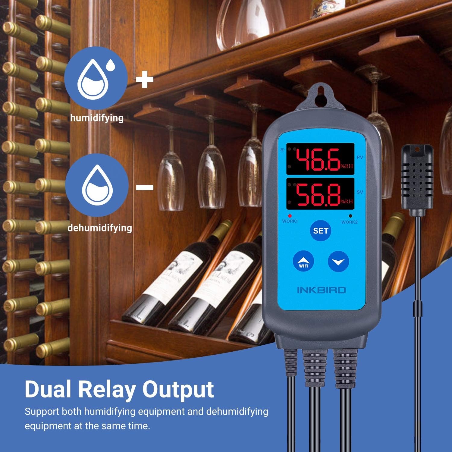 Inkbird IHC-200 WiFi Digitale Hygrometer, Vochtigheidsregelaar en met Dual Relays, voor Luchtbevochtiger en Ontvochtiger, App Besturing voor Kas, Tuin, Kelder, Fermentatie, Roken