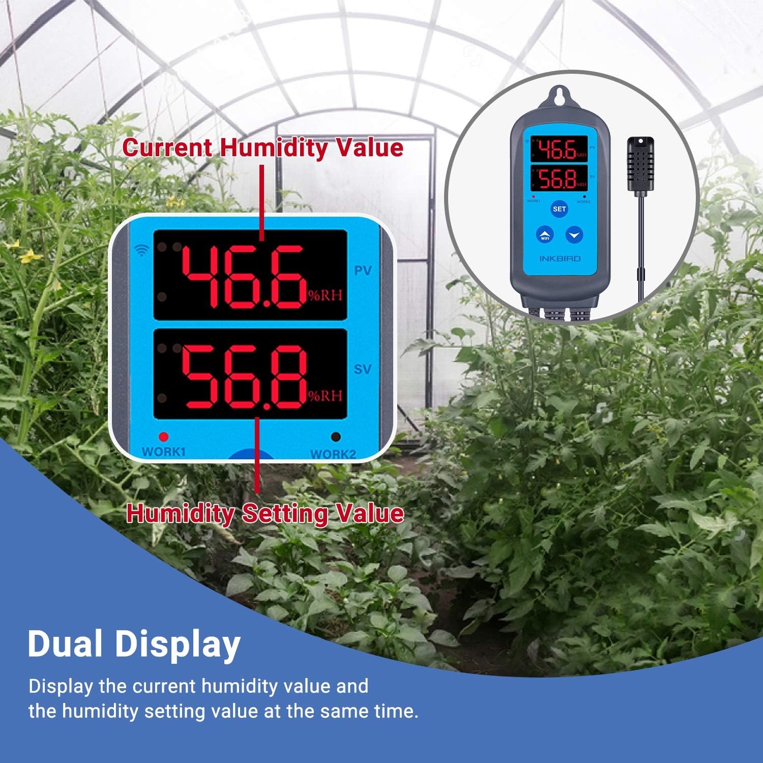 Inkbird IHC-200 WiFi Digitale Hygrometer, Vochtigheidsregelaar en met Dual Relays, voor Luchtbevochtiger en Ontvochtiger, App Besturing voor Kas, Tuin, Kelder, Fermentatie, Roken