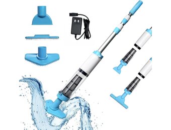 3-in-1 Zwembadstofzuiger met Accu, Zwembadzuiger Draadloze, Zwembadreiniger met Telescopische Staaf, Handstofzuiger voor Kleine Zwembaden, Spa's, Bubbelbaden, 90-Minuten Looptijd, Blauw