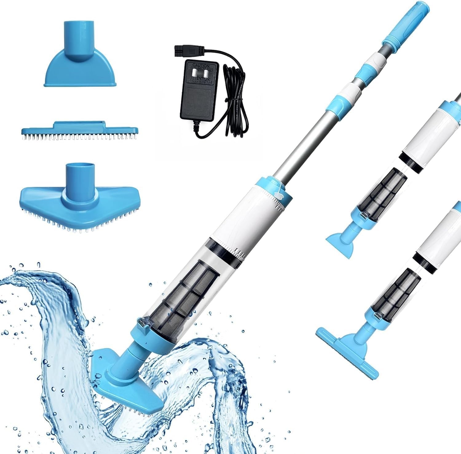3-in-1 Zwembadstofzuiger met Accu, Zwembadzuiger Draadloze, Zwembadreiniger met Telescopische Staaf, Handstofzuiger voor Kleine Zwembaden, Spa's, Bubbelbaden, 90-Minuten Looptijd, Blauw