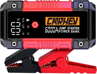 CARHEV 6000A Auto Starthulp Pack, Startbooster, Jump starter, Power bank en Startkabel voor 10L Benzinemotor of 10L Dieslmotor, met USB Quick Charge 3.0 Pack Type-C Draagbare Autoaccu starter.
