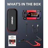 CARHEV 6000A Auto Starthulp Pack, Startbooster, Jump starter, Power bank en Startkabel voor 10L Benzinemotor of 10L Dieslmotor, met USB Quick Charge 3.0 Pack Type-C Draagbare Autoaccu starter.