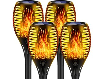Zonnelampen voor buiten, tuin, met realistisch vlameffect, IP65 waterdicht, 33 leds, ideaal voor weg, terras, camping en decoratie, gazondecoratie, 4 stuks
