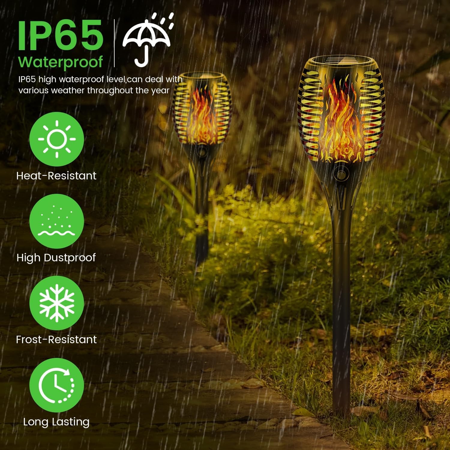 Zonnelampen voor buiten, tuin, met realistisch vlameffect, IP65 waterdicht, 33 leds, ideaal voor weg, terras, camping en decoratie, gazondecoratie, 4 stuks