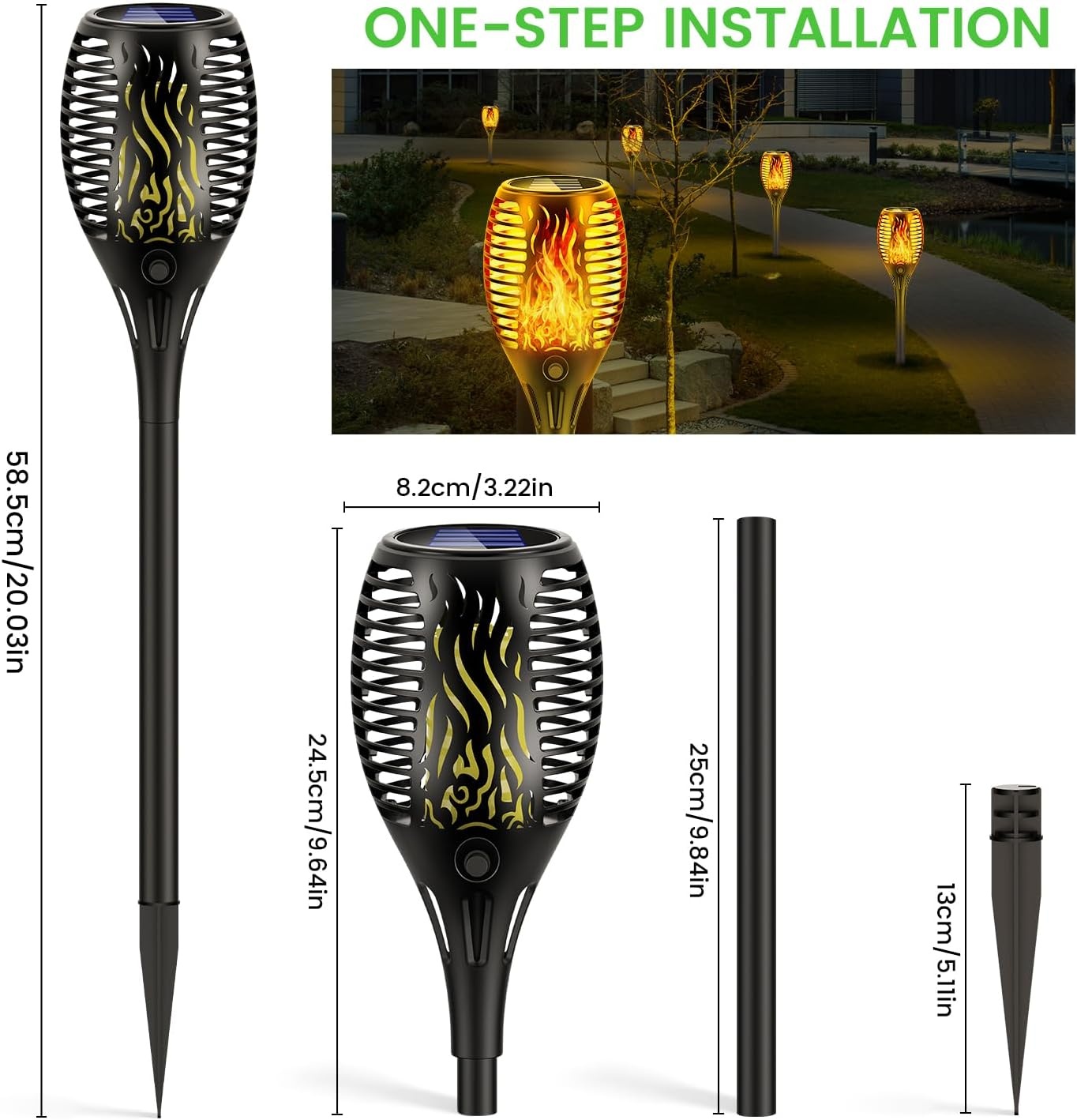 Zonnelampen voor buiten, tuin, met realistisch vlameffect, IP65 waterdicht, 33 leds, ideaal voor weg, terras, camping en decoratie, gazondecoratie, 4 stuks