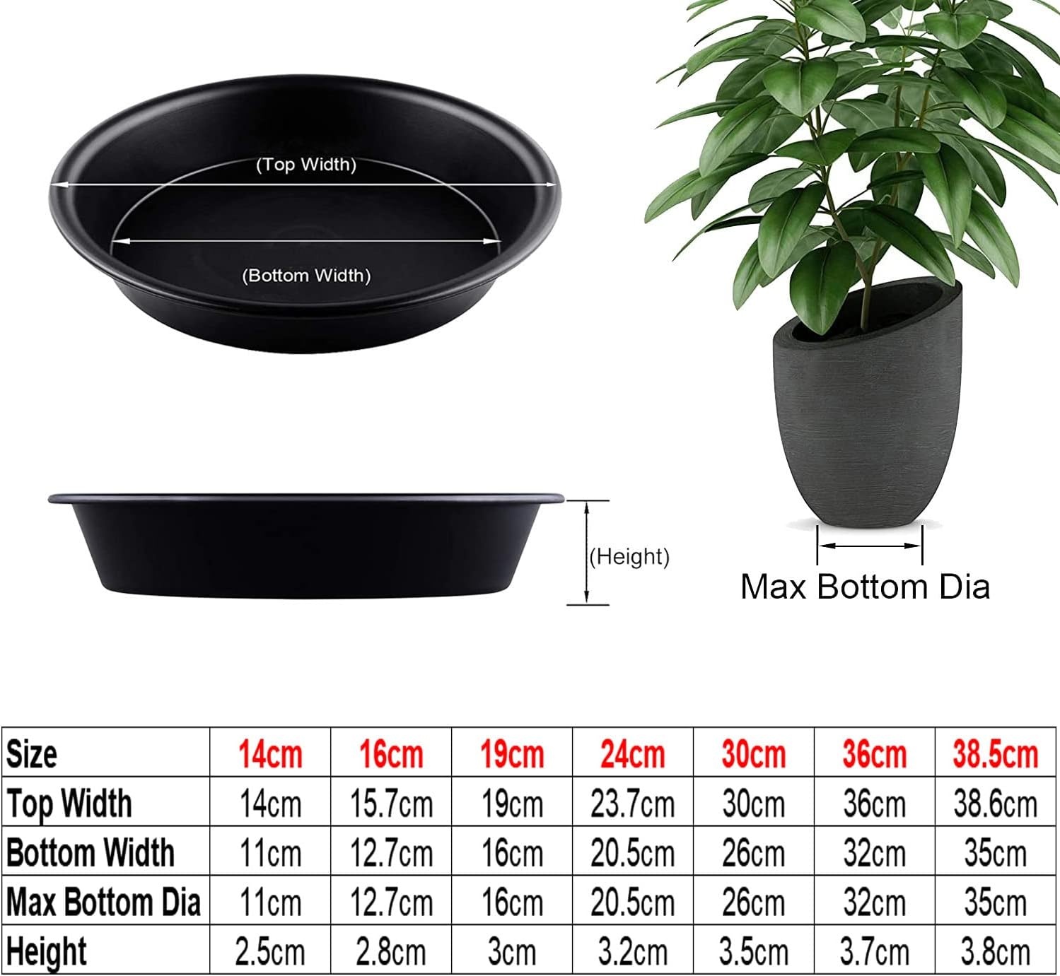 5-pack plantenschotels, lekbakken voor bloempotten van binnen- en buitenplanten, tuinschotels, schotels voor plantenpotten en -bakken, oppervlaktebescherming voor huisplanten - 24 cm