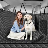 Richeer Dubbel gevoerde hondendeken, hondendeken voor de achterbank van de auto, met 2 stabiele lijnen, verlenging voor honden, autoachterbankvloer met zachte en afneembare bodem, waterdicht,