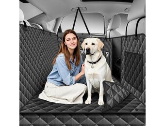 Richeer Dubbel gevoerde hondendeken, hondendeken voor de achterbank van de auto, met 2 stabiele lijnen, verlenging voor honden, autoachterbankvloer met zachte en afneembare bodem, waterdicht,