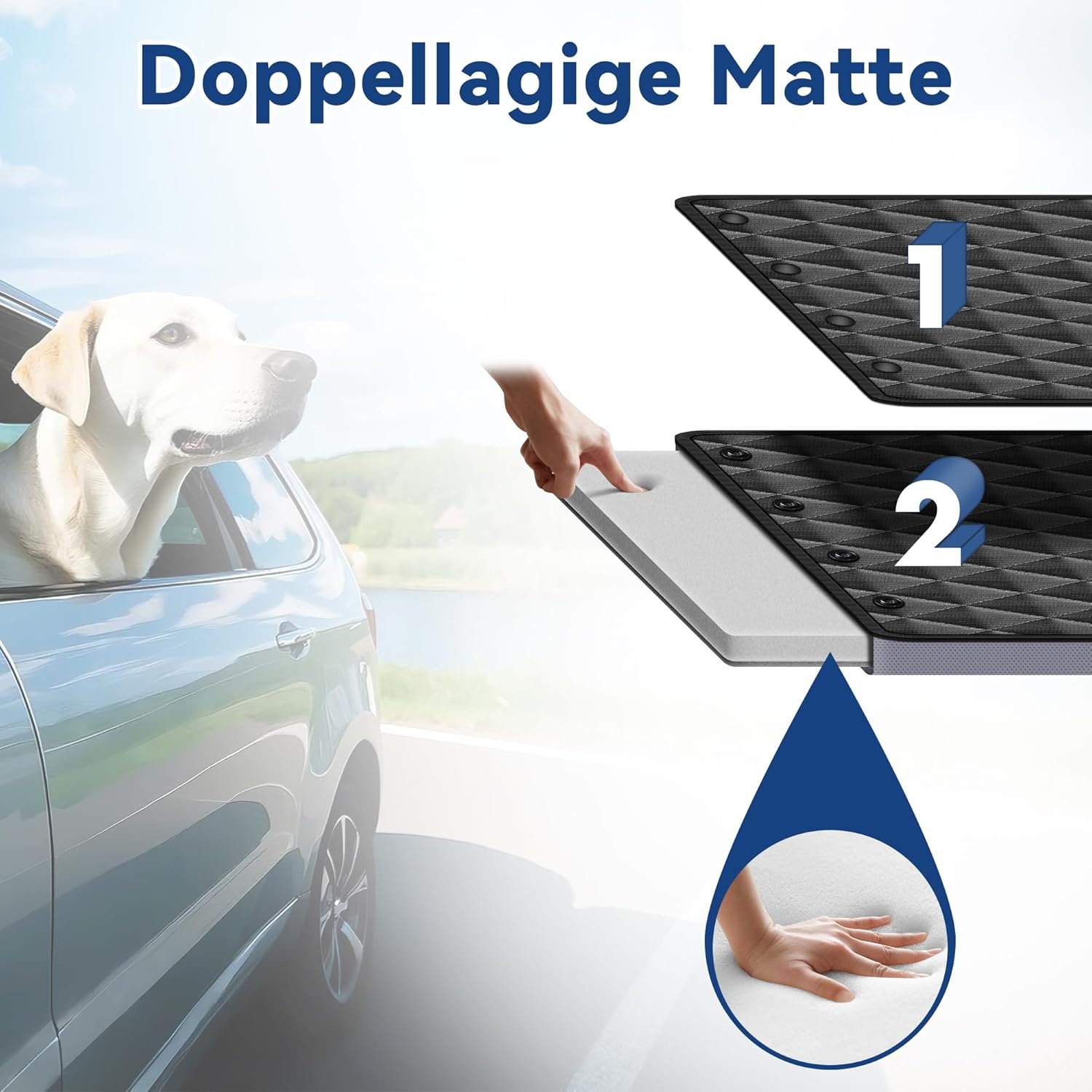 Richeer Dubbel gevoerde hondendeken, hondendeken voor de achterbank van de auto, met 2 stabiele lijnen, verlenging voor honden, autoachterbankvloer met zachte en afneembare bodem, waterdicht,
