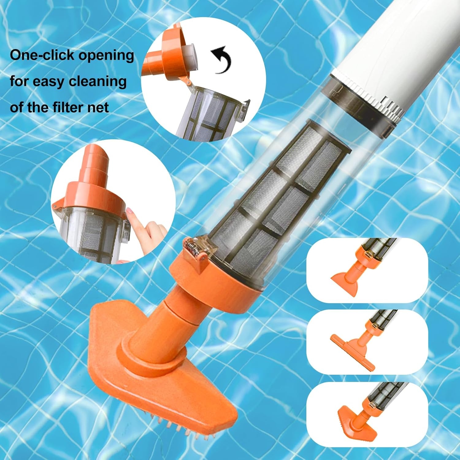 3-in-1 Zwembadstofzuiger met Accu, Zwembadzuiger Draadloze, Zwembadreiniger met Telescopische Staaf, Handstofzuiger voor Kleine Zwembaden, Spa's, Bubbelbaden, 90-Minuten Looptijd, Oranje