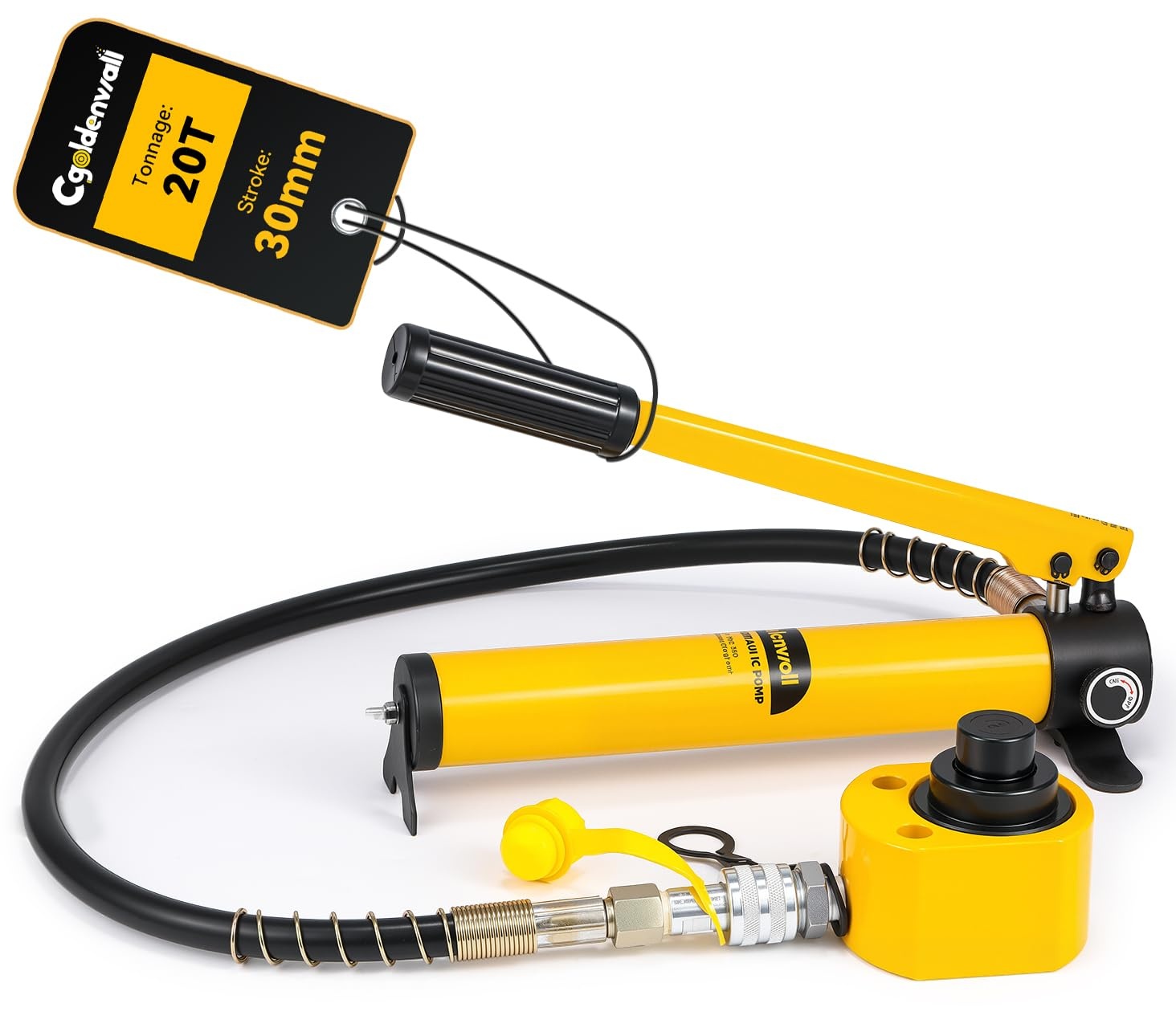 CGOLDENWALL Hydraulische cilinder 20T professioneel met hydraulische pomp CP-180, tweedelig ultradun licht, totale slag 30 mm voor gebouwen en bruggen (DFPY-20T+CP-180)