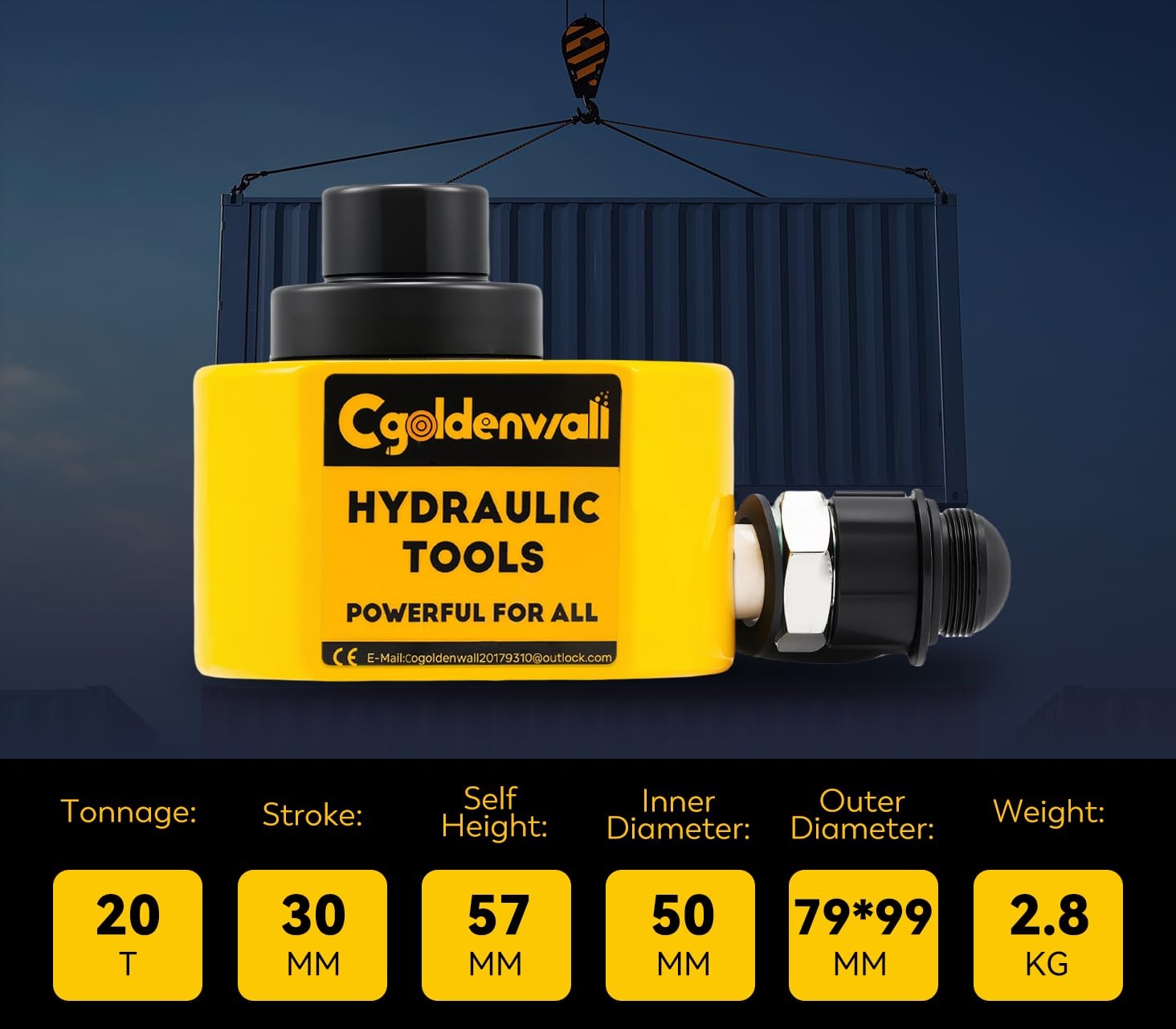 CGOLDENWALL Hydraulische cilinder 20T professioneel met hydraulische pomp CP-180, tweedelig ultradun licht, totale slag 30 mm voor gebouwen en bruggen (DFPY-20T+CP-180)