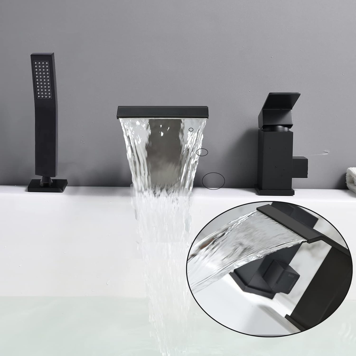 Mat Zwarte Badkraan met Watervaluitloop & Douche - 37% Korting!