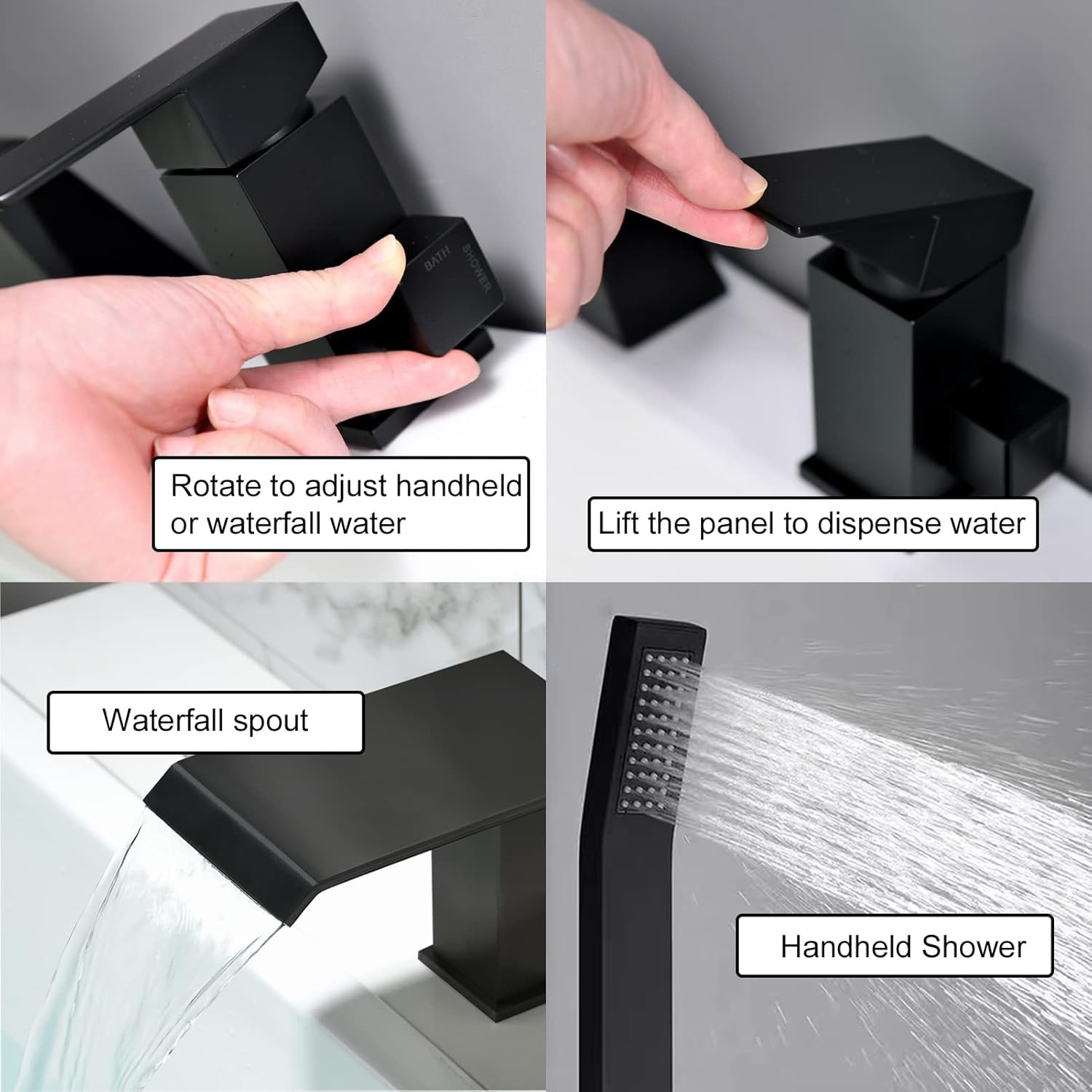 Mat Zwarte Badkraan met Watervaluitloop & Douche - 37% Korting!