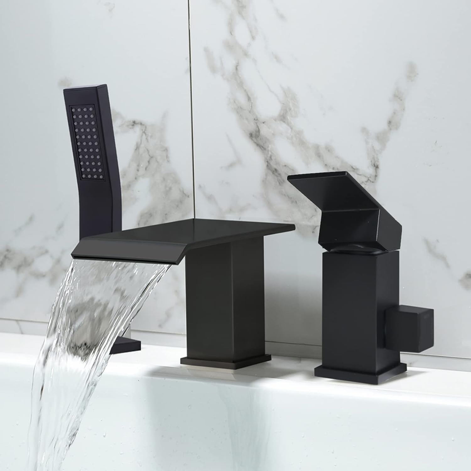 Mat Zwarte Badkraan met Watervaluitloop & Douche - 37% Korting!