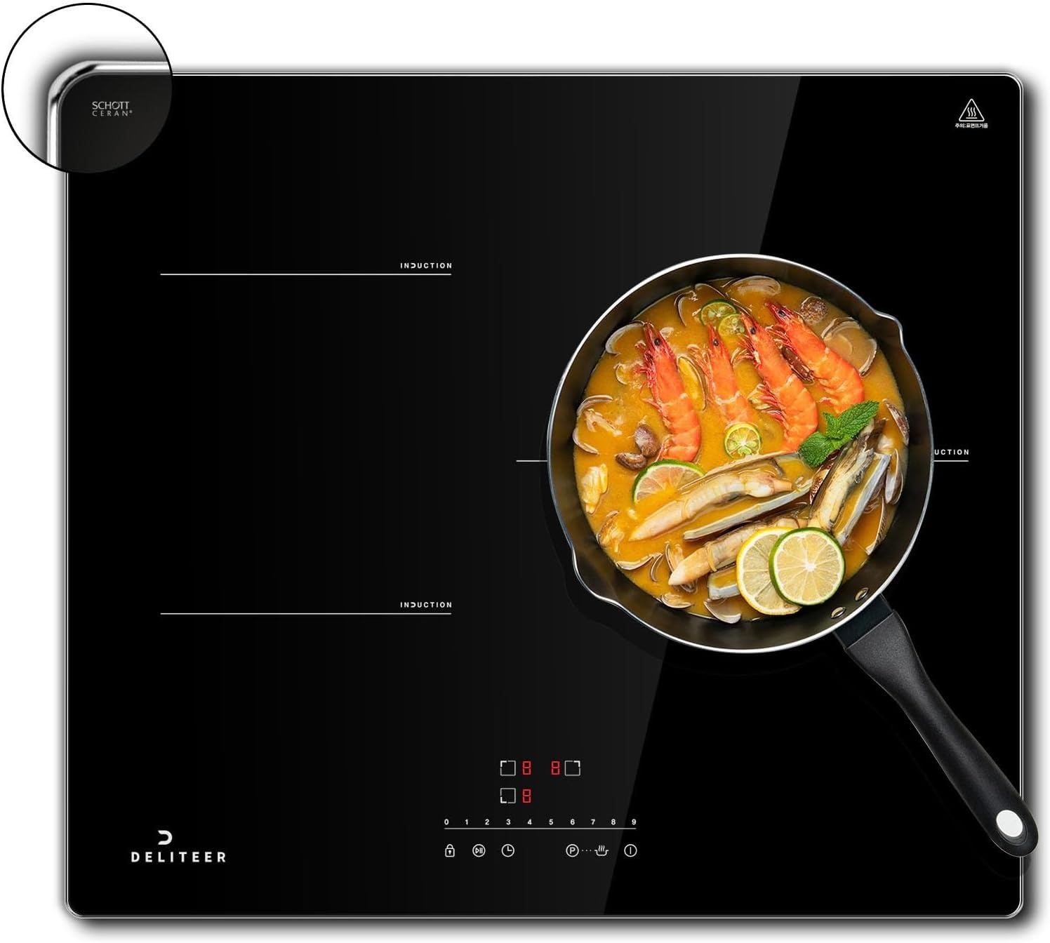 Inductiekookplaat 3 zones, kookplaat 3 platen, inductiekookplaat zelfvoorzienend, inbouw kookplaat 59 cm met frame