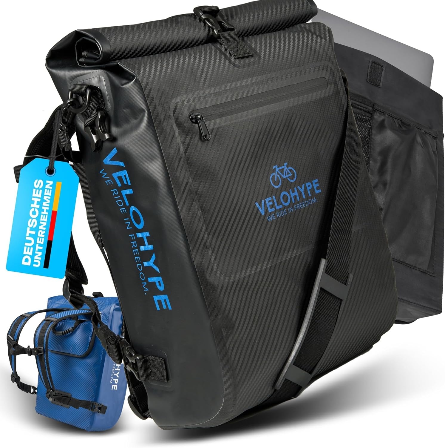 Carbon-hydroguard, 3-in-1 fietstas met helmnet voor bagagedrager, bagagedragertas, rugzak en schoudertas, 25 liter, fietstas waterdicht en reflecterend