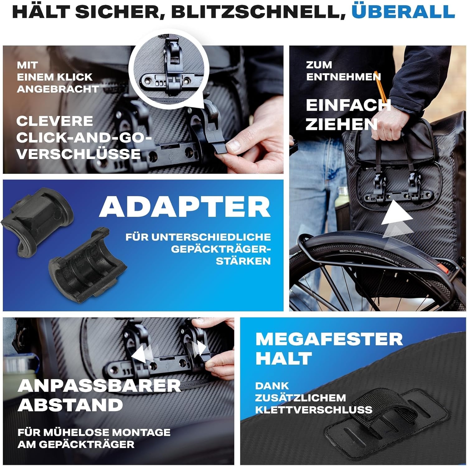 Carbon-hydroguard, 3-in-1 fietstas met helmnet voor bagagedrager, bagagedragertas, rugzak en schoudertas, 25 liter, fietstas waterdicht en reflecterend