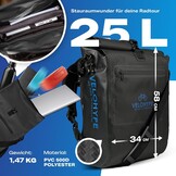 Carbon-hydroguard, 3-in-1 fietstas met helmnet voor bagagedrager, bagagedragertas, rugzak en schoudertas, 25 liter, fietstas waterdicht en reflecterend