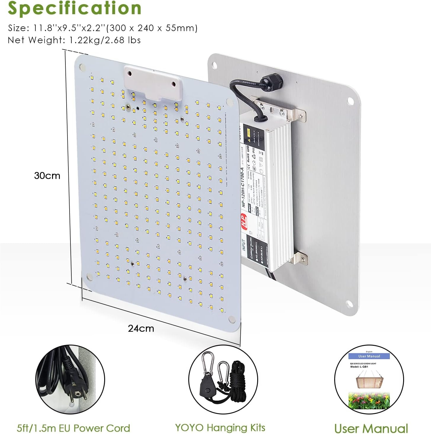 Niello Q1100 LED Groeilamp met Dimmer, Volledig Spectrum voor Binnen Veg & Bloei, Dekking 60x60cm