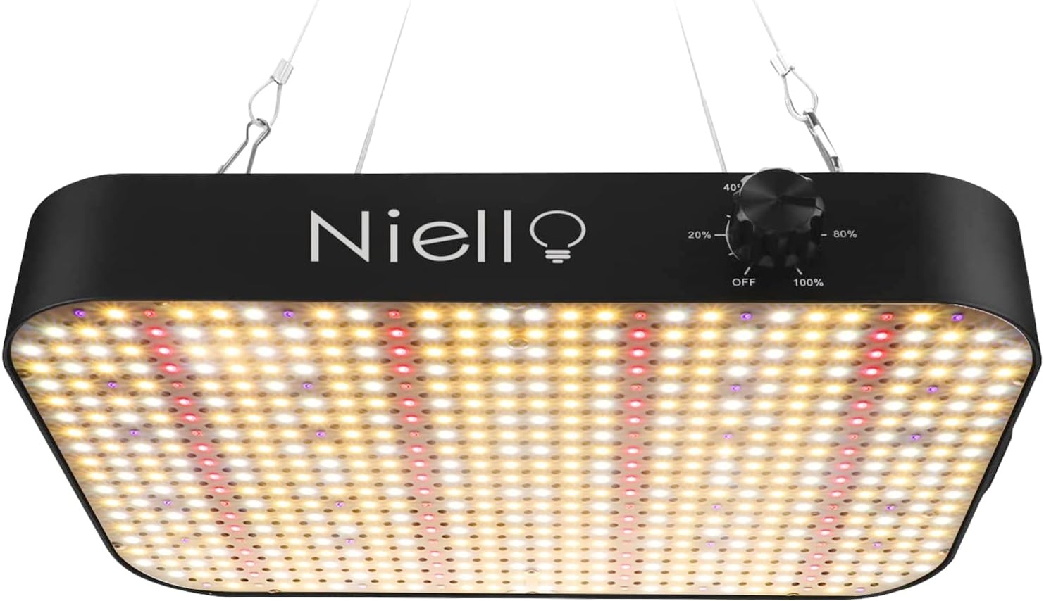 Niello Q1100 LED Groeilamp met Dimmer, Volledig Spectrum voor Binnen Veg & Bloei, Dekking 60x60cm