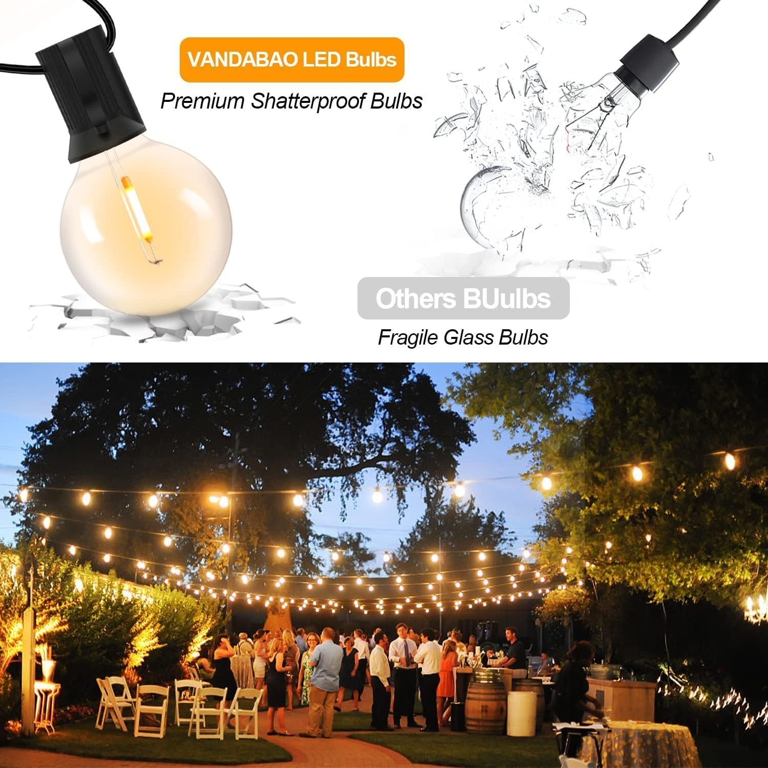 10 meter LED-slingers met 15+1 lampjes, IP44 waterdicht voor tuin en terras