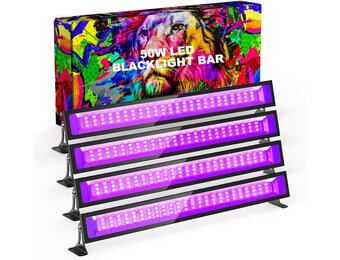 4 x 50 W led-blacklight-schijnwerper, uv-lamp 385 nm met schakelaar en 180 graden verstelbare houder, IP66 waterdicht, blacklight lamp voor feestjes of Halloween decoratie
