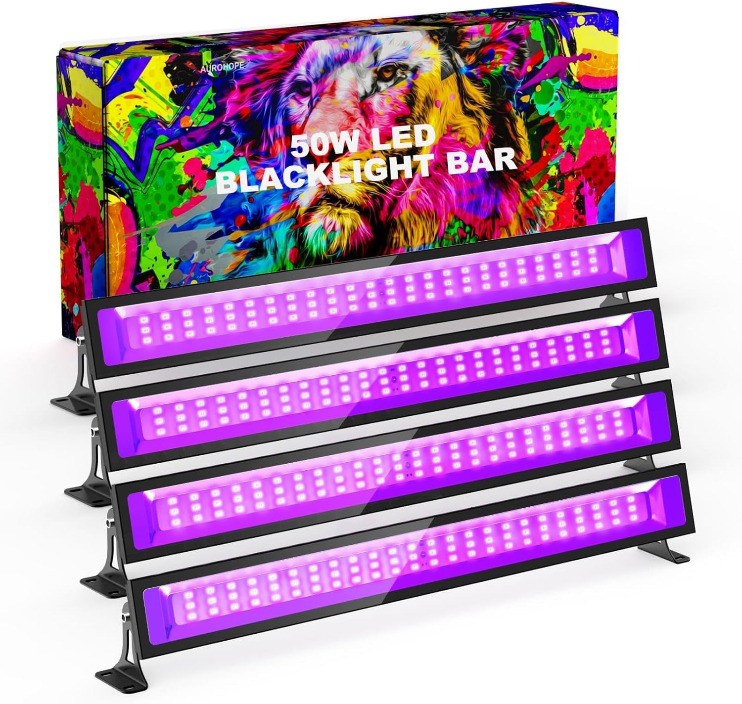 4 x 50 W led-blacklight-schijnwerper, uv-lamp 385 nm met schakelaar en 180 graden verstelbare houder, IP66 waterdicht, blacklight lamp voor feestjes of Halloween decoratie