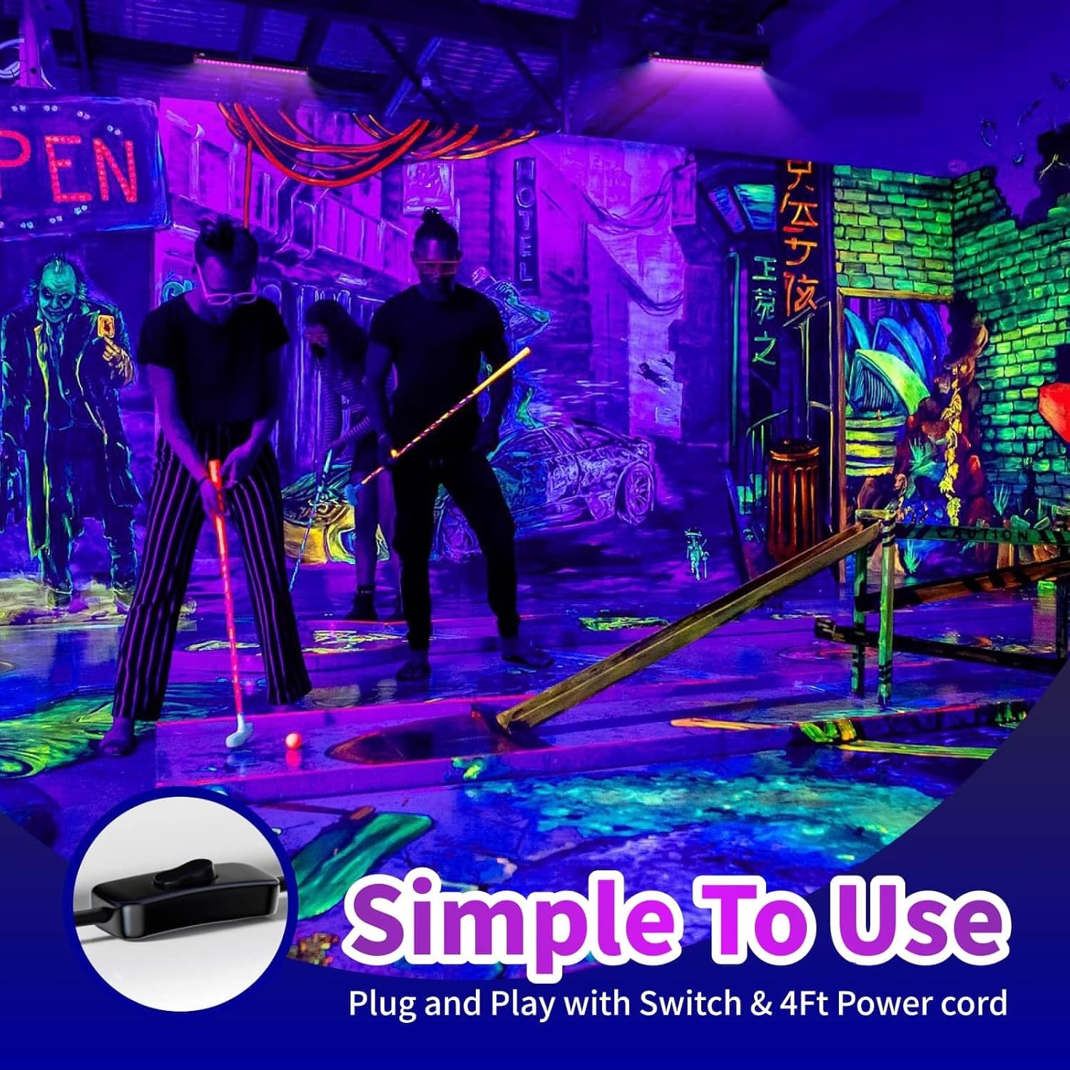 4 x 50 W led-blacklight-schijnwerper, uv-lamp 385 nm met schakelaar en 180 graden verstelbare houder, IP66 waterdicht, blacklight lamp voor feestjes of Halloween decoratie