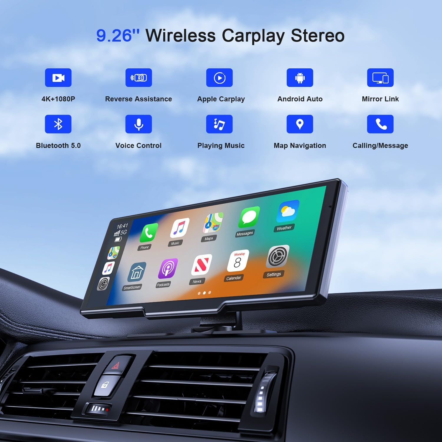 Draagbaar Autoradio Scherm met CarPlay/Android Auto & 4K Dashcam - 47% Korting!