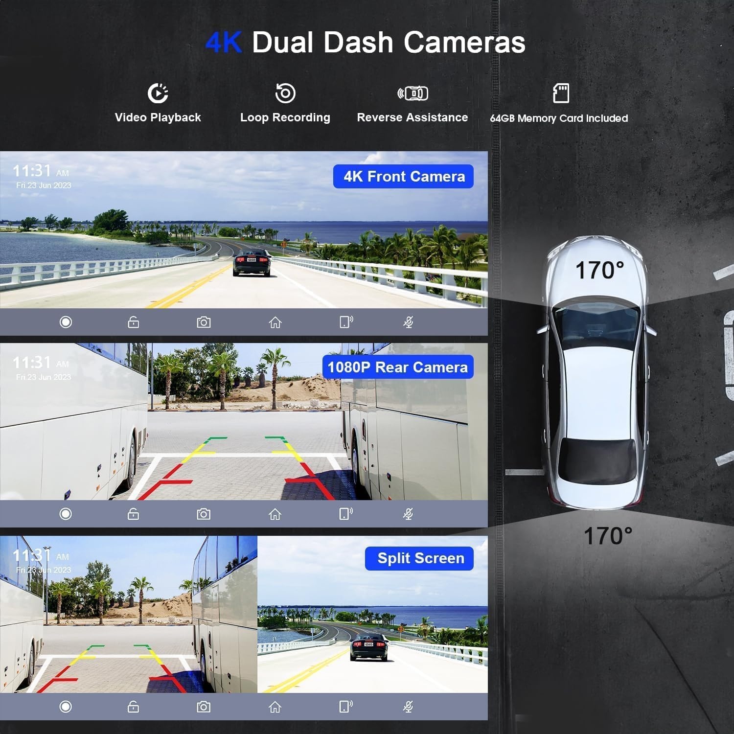Avylet Draadloos Apple Carplay-scherm, Android Auto, met 4K Dash Cam, 1080P achteruitrijcamera, 9.26 inch draagbaar autoradio touchscreen, spraakbediening, GPS-navigatie, spiegelverbinding, Bluetooth