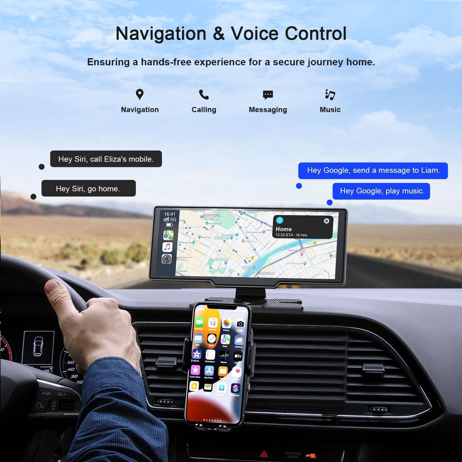 Avylet Draadloos Apple Carplay-scherm, Android Auto, met 4K Dash Cam, 1080P achteruitrijcamera, 9.26 inch draagbaar autoradio touchscreen, spraakbediening, GPS-navigatie, spiegelverbinding, Bluetooth