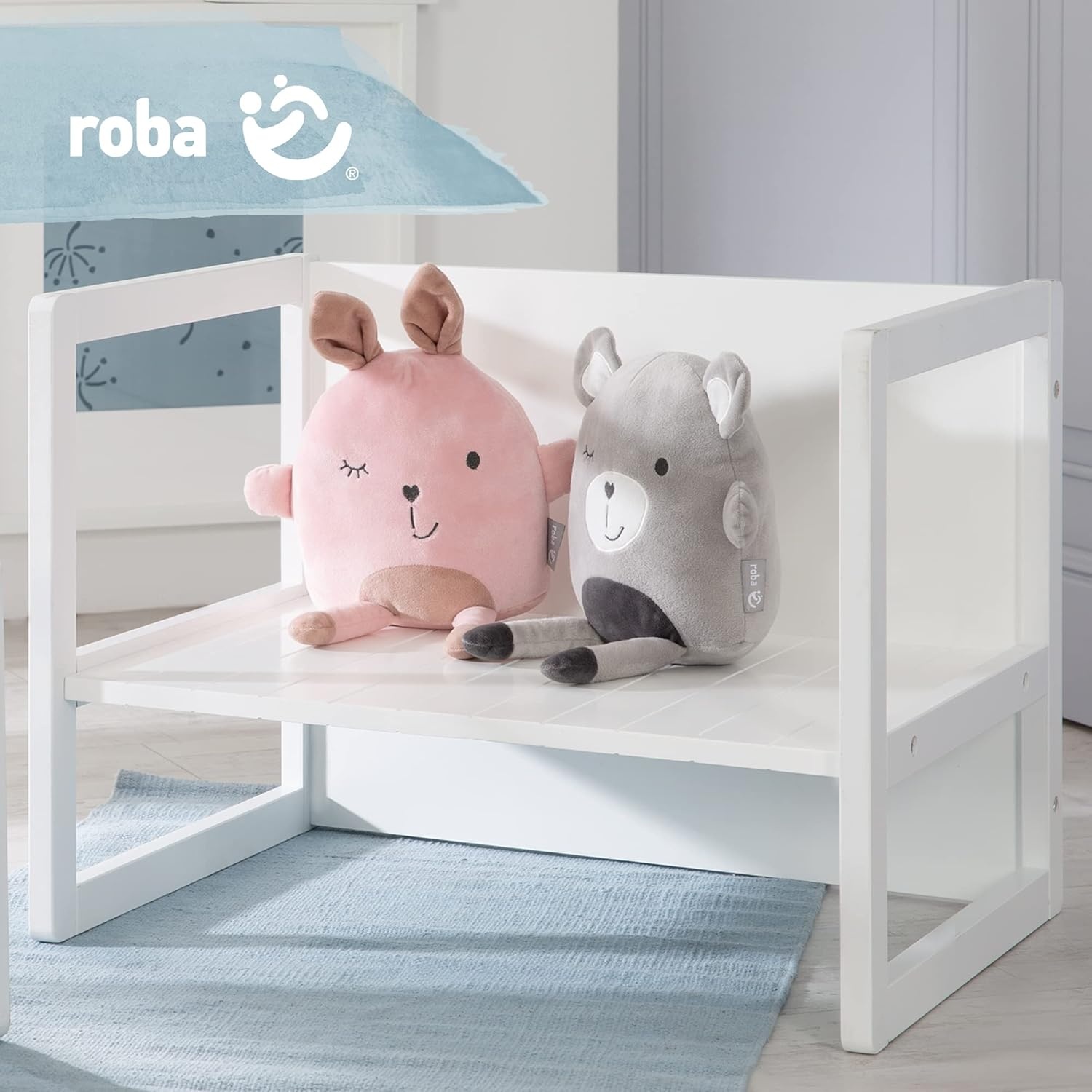 roba Bank in landelijke stijl voor kinderen - omkeerbaar bankje met 2 zithoogtes - kan als kindertafel worden gebruikt - wit hout
