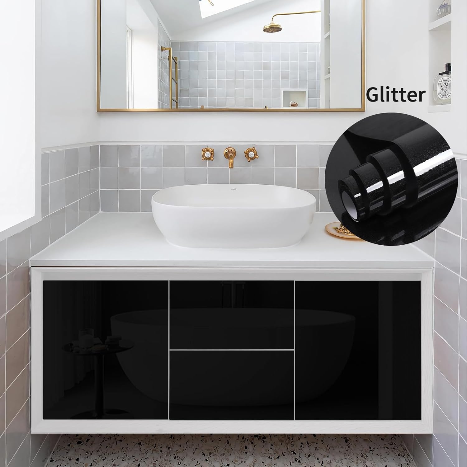 Zelfklevende Folie Zwart Glitter | 90 cm x 6 m | 27% Korting