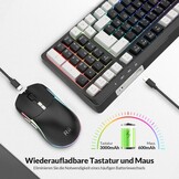 Rii Muis en toetsenbord draadloos gaming, toetsenbord muis set, bluetooth + 2,4 GHz verbinding, LED-achtergrondverlichting, oplaadbaar, QWERTZ