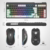 Rii Muis en toetsenbord draadloos gaming, toetsenbord muis set, bluetooth + 2,4 GHz verbinding, LED-achtergrondverlichting, oplaadbaar, QWERTZ