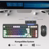 Rii Muis en toetsenbord draadloos gaming, toetsenbord muis set, bluetooth + 2,4 GHz verbinding, LED-achtergrondverlichting, oplaadbaar, QWERTZ