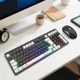 Rii Muis en toetsenbord draadloos gaming, toetsenbord muis set, bluetooth + 2,4 GHz verbinding, LED-achtergrondverlichting, oplaadbaar, QWERTZ
