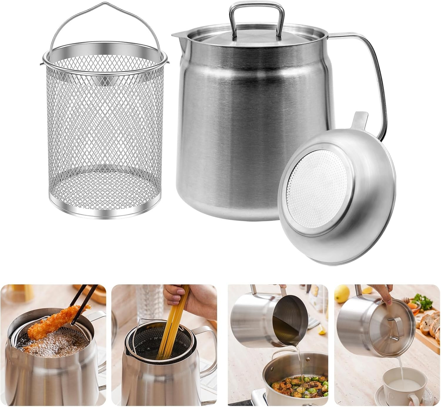 Zeefpan 2L RVS met Frituurmand & Vetfilter - 19% Korting
