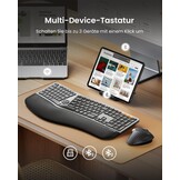 Ergonomisch draadloos toetsenbord full-size QWERTZ met polssteun, split design, Bluetooth & USB voor Windows, Mac & Android