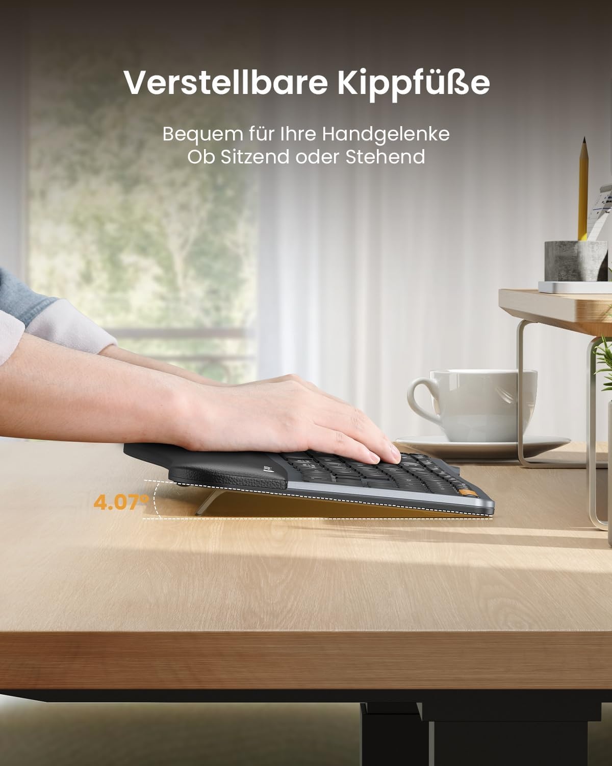 Ergonomisch draadloos toetsenbord full-size QWERTZ met polssteun, split design, Bluetooth & USB voor Windows, Mac & Android