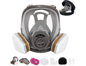 Trudsafe Volgelaatsmasker met harde schaal, adembeschermingsmasker met filter en 10 stuks lensbescherming, gezichtsafdekking, lakmasker voor verfspuiten, voor organische damp en stof