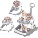 Loophulp voor baby's, 3-in-1 loophulp van zitten tot staan, meerdere afneembare modus, entertainment-leer-baby-activiteitstafel voor baby's, jongens en meisjes, grijs