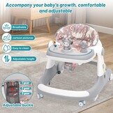 Loophulp voor baby's, 3-in-1 loophulp van zitten tot staan, meerdere afneembare modus, entertainment-leer-baby-activiteitstafel voor baby's, jongens en meisjes, grijs