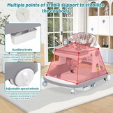 Loophulp voor baby's, 3-in-1 loophulp van zitten tot staan, meerdere afneembare modus, entertainment-leer-baby-activiteitstafel voor baby's, jongens en meisjes, grijs